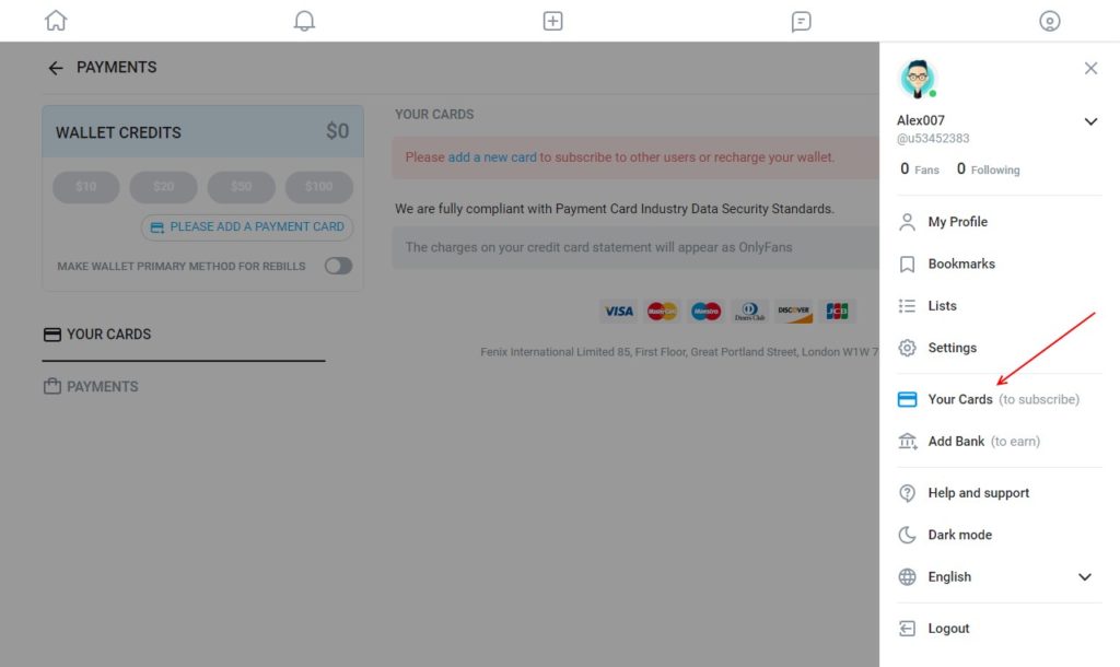 Onlyfans Add Card