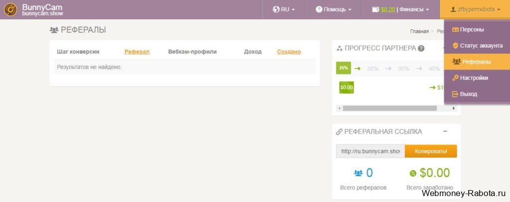 рефералы в Bunnycam