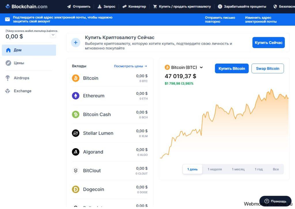 Blockchain.com главная страница сайта