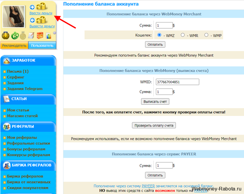 как пополнить баланс в wmmail