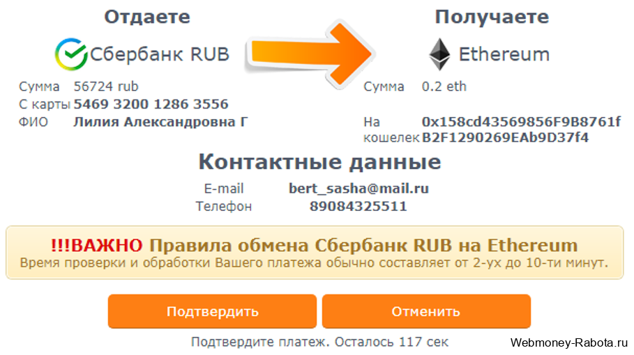 обмен Сбербанк на эфириум