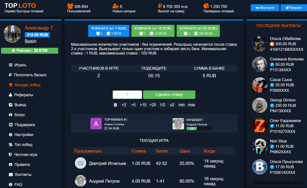 Top Loto быстрая лотерея на деньги